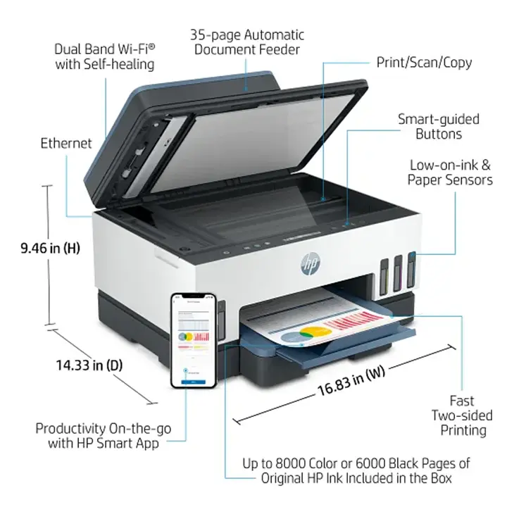 hp smart tank 7301 all in one printer, ai enabled