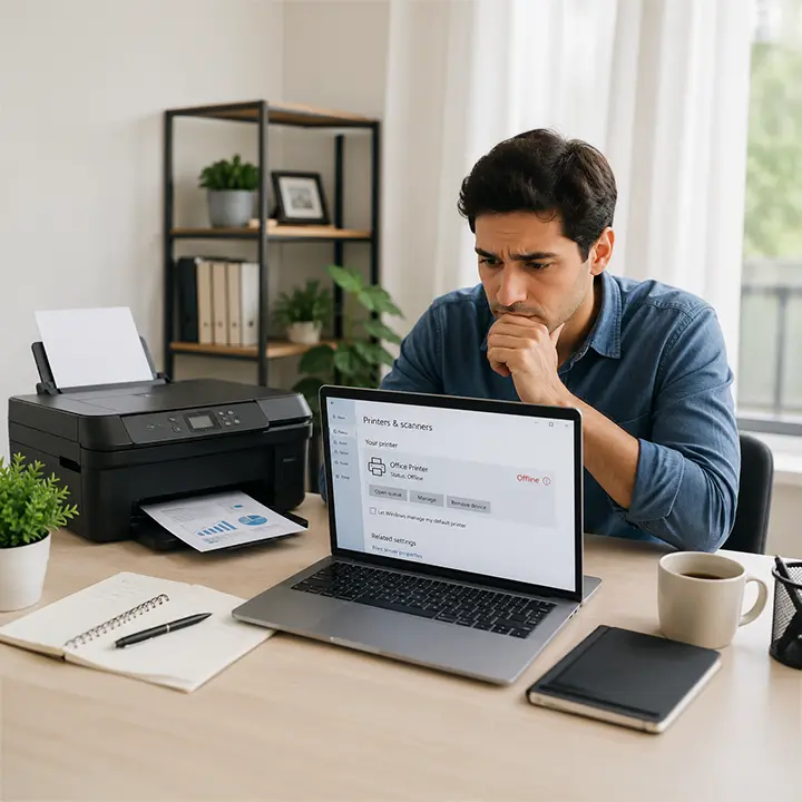 printer shows offline